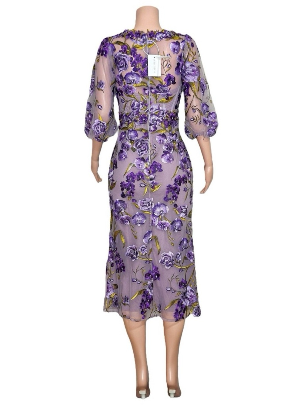 MARCHESA NOTTE Orchid & Rose Embroidered Tulle Cocktail Dress, Purple, 2 (US) - Picture 8 of 12
